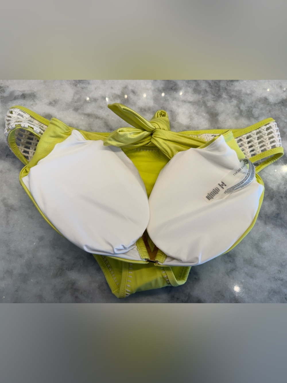 Victoria’s Secret Neon Yellow Bikini XL Crochet Sides Bandeau Top Euro Summer - Picture 6 of 6